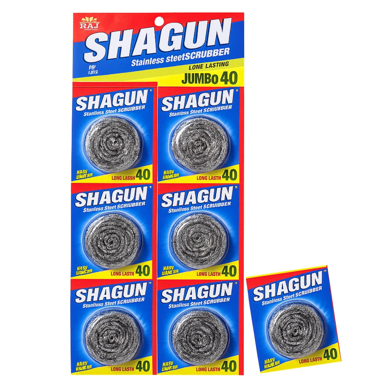 SHAGUN Jumbo 40 Stainless Steel Scrubber – Pack of 6 | 25g Long-Lasting Heavy Duty Cleaner